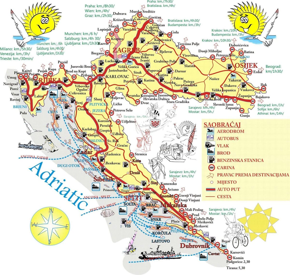 hrvaška počitniških destinacij na zemljevidu