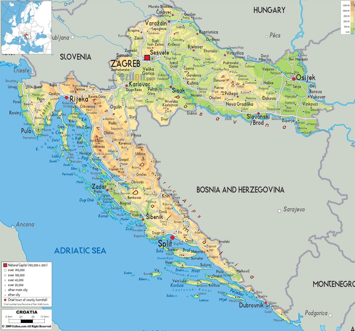 zemljevid hrvaška reka
