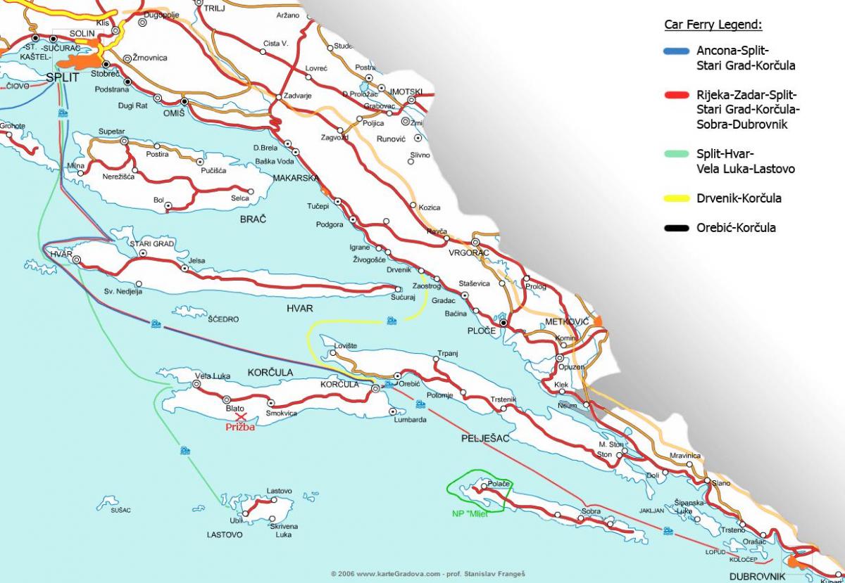 zemljevid hrvaška trajekt