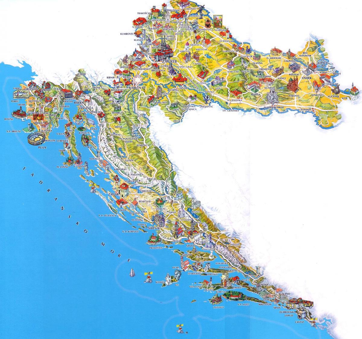 hrvaška turističnih znamenitosti na zemljevidu