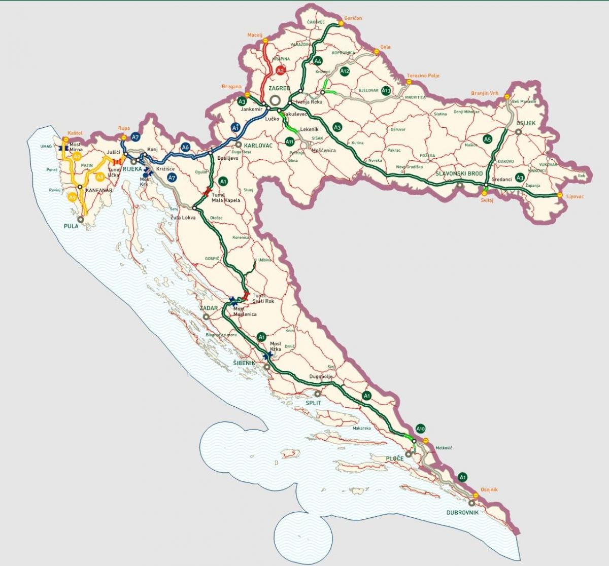hrvaške avtoceste zemljevid