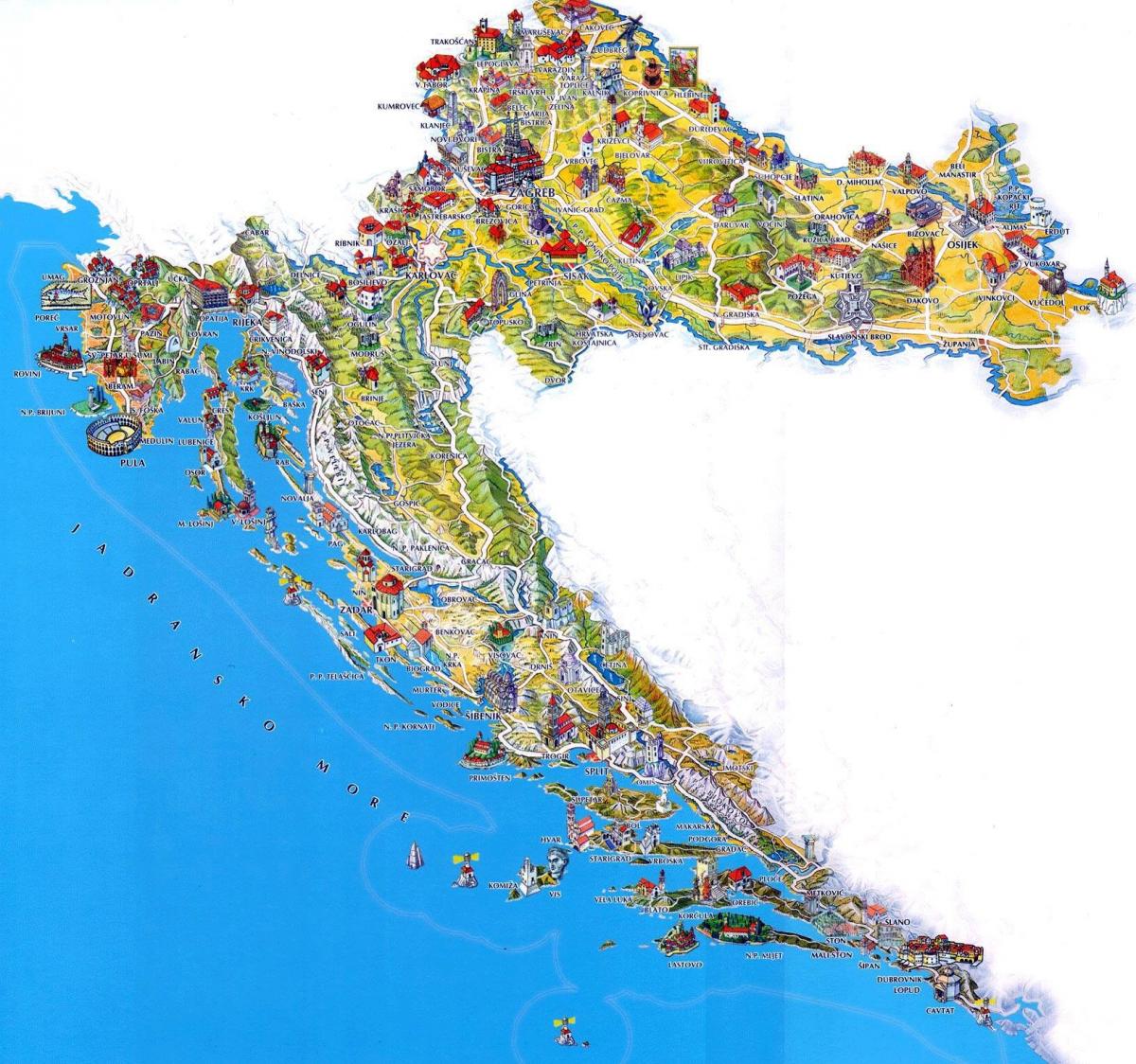 hrvaška mesta za obisk zemljevid