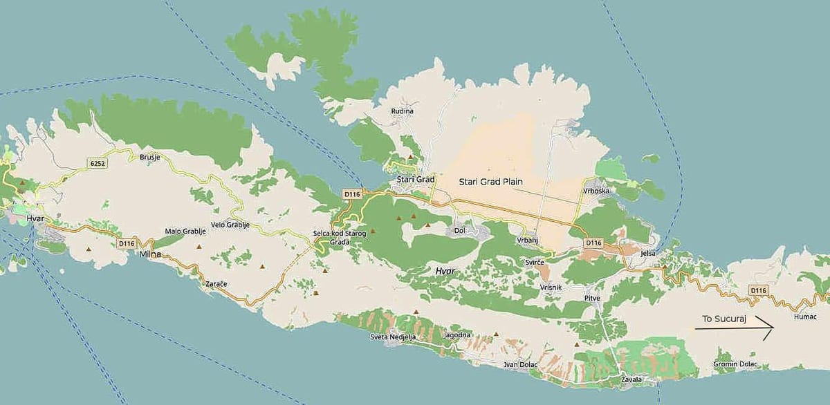 zemljevid otok hvar hrvaška