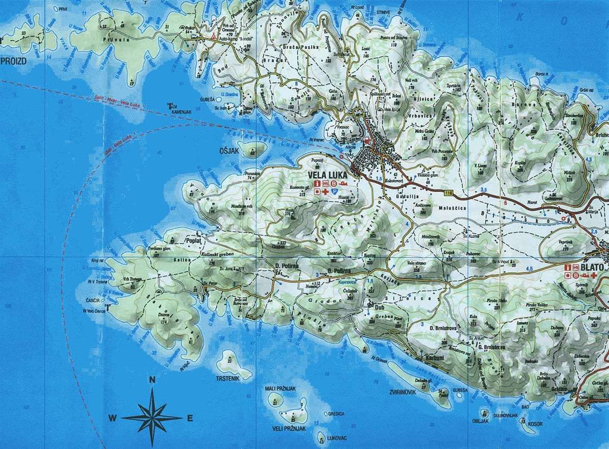 zemljevid korčula hrvaška