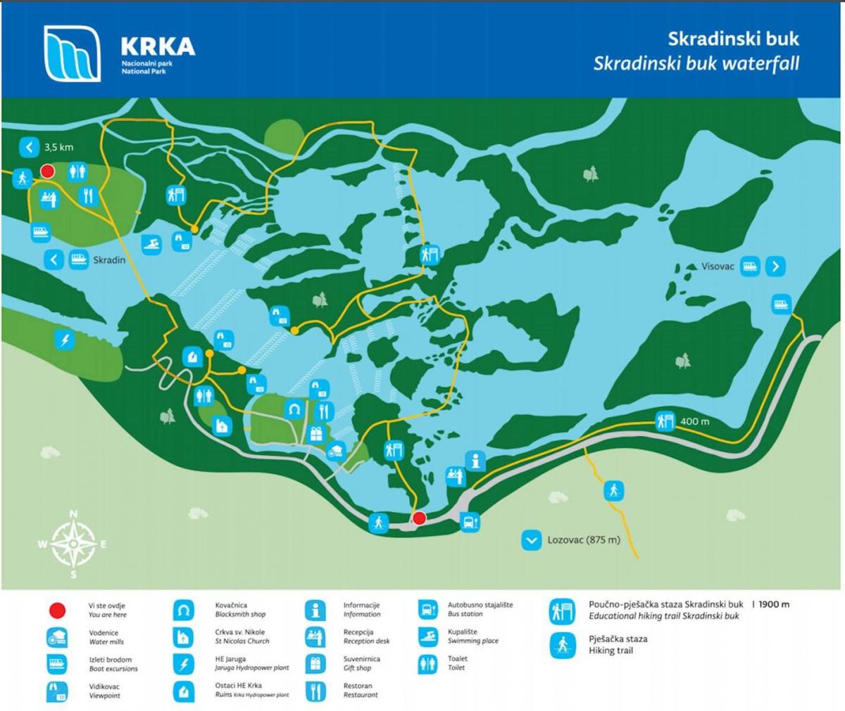 krka narodni park zemljevid hrvaška