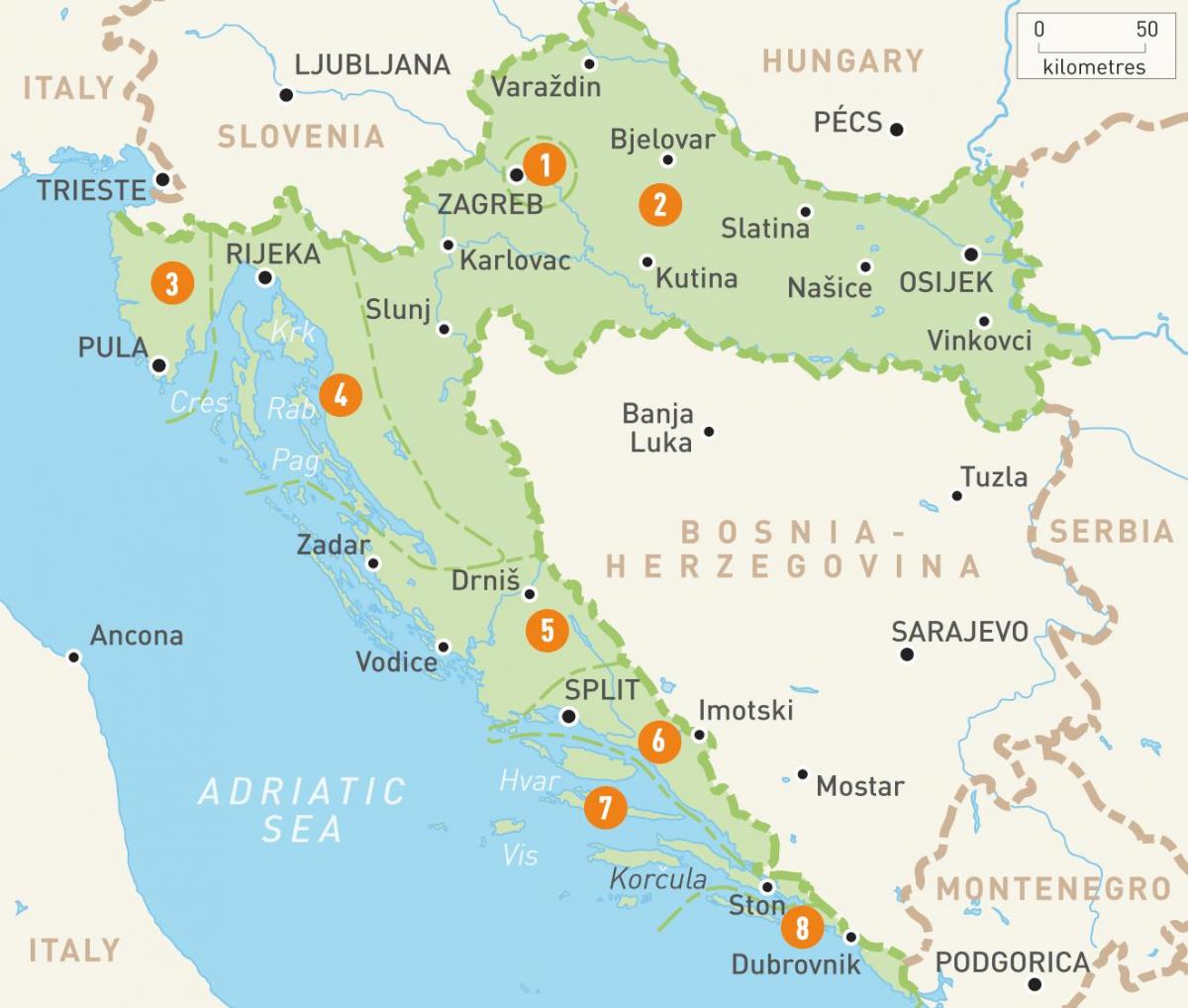 zemljevid hrvaška in otoki