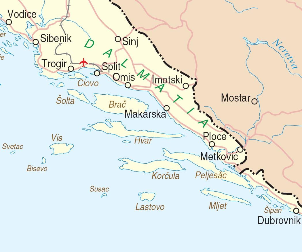 zemljevid južne hrvaške