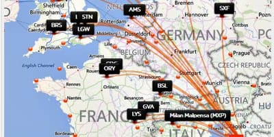 Croatia airlines destinacij na zemljevidu