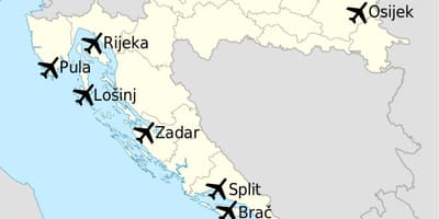 Zemljevid hrvaška, ki kažejo na letališčih