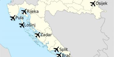 Zemljevid hrvaška, ki kažejo na letališčih